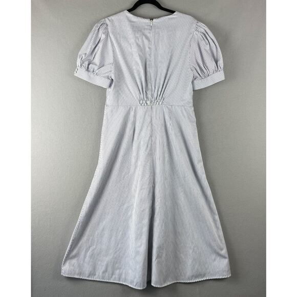 Alex Marie Fit Flare Dress Womens 10 Pinstripe Cinch Puff Sleeve Classy Minimal - Picture 10 of 14